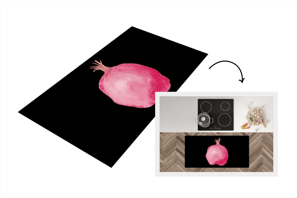 KitchenYeah Keukenloper - Loper keuken - Granaatappel - Fruit - Zwart - 120x60 cm - Keukenloper vinyl Multicolor