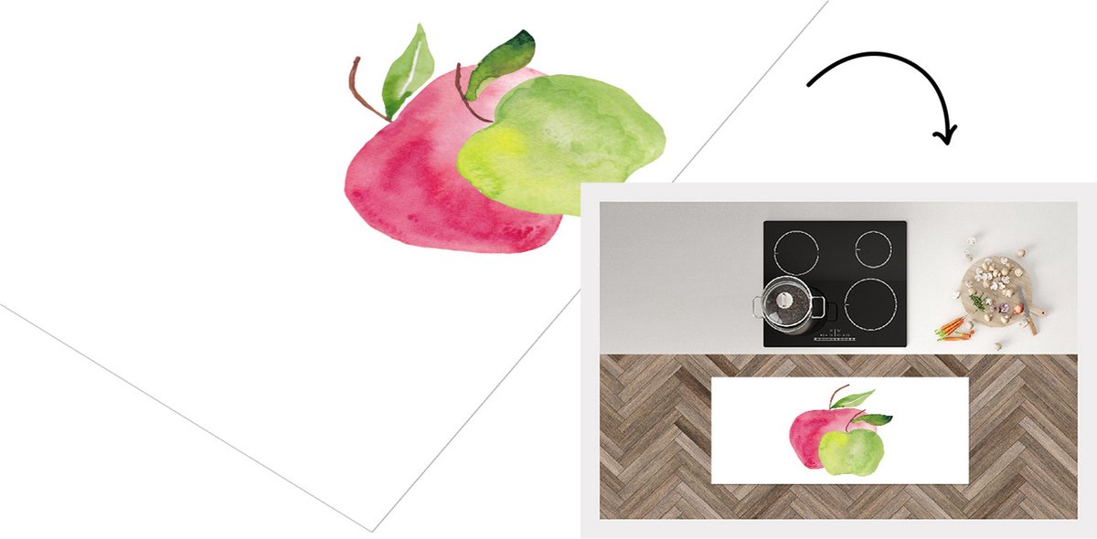 KitchenYeah Keukenloper - Loper keuken - Appels - Fruit - Aquarel - 120x50 cm - Keukenloper vinyl Multicolor