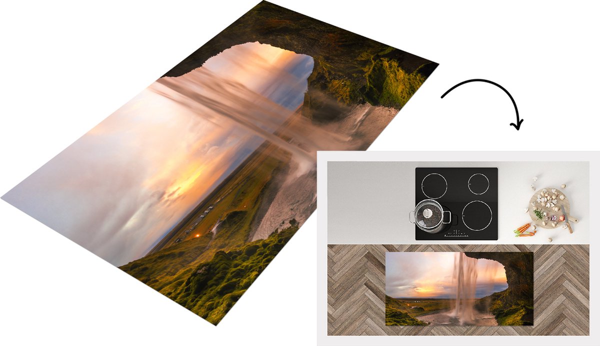 KitchenYeah Keukenloper - Loper keuken - Waterval - IJsland - Natuur - 120x60 cm - Keukenloper vinyl Multicolor