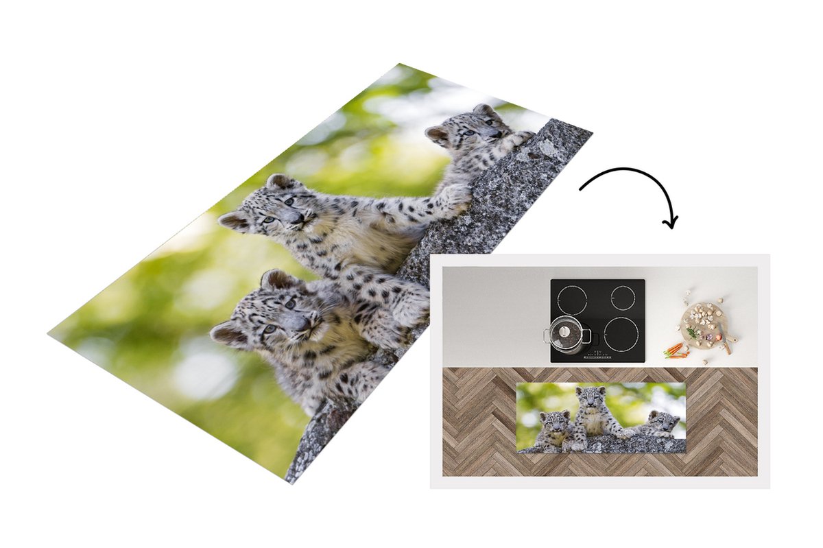 KitchenYeah Keukenloper - Loper keuken - Luipaard - Welpen - Stenen - 120x50 cm - Keukenloper vinyl Multicolor