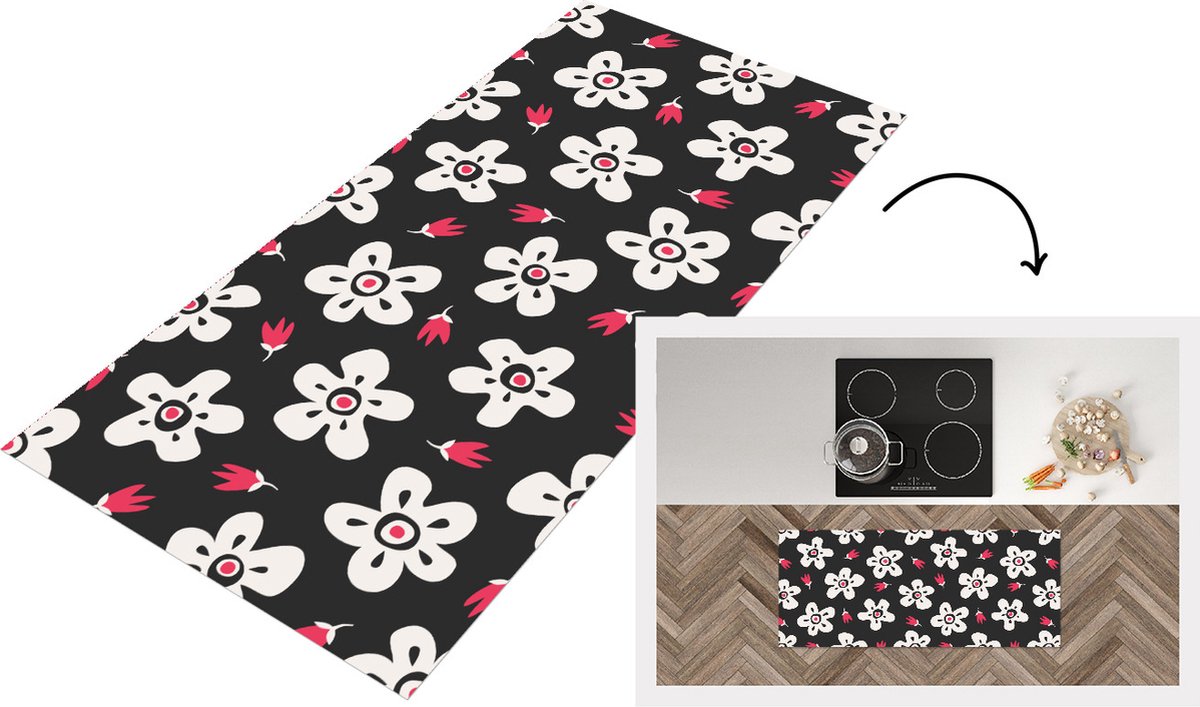 KitchenYeah Keukenloper - Loper keuken - Patronen - Bloemen - Sterren - 120x50 cm - Keukenloper vinyl Multicolor