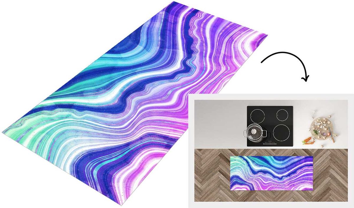 KitchenYeah Keukenloper - Loper keuken - Marmer - Paars - Patronen - Keukenloper vinyl Multicolor
