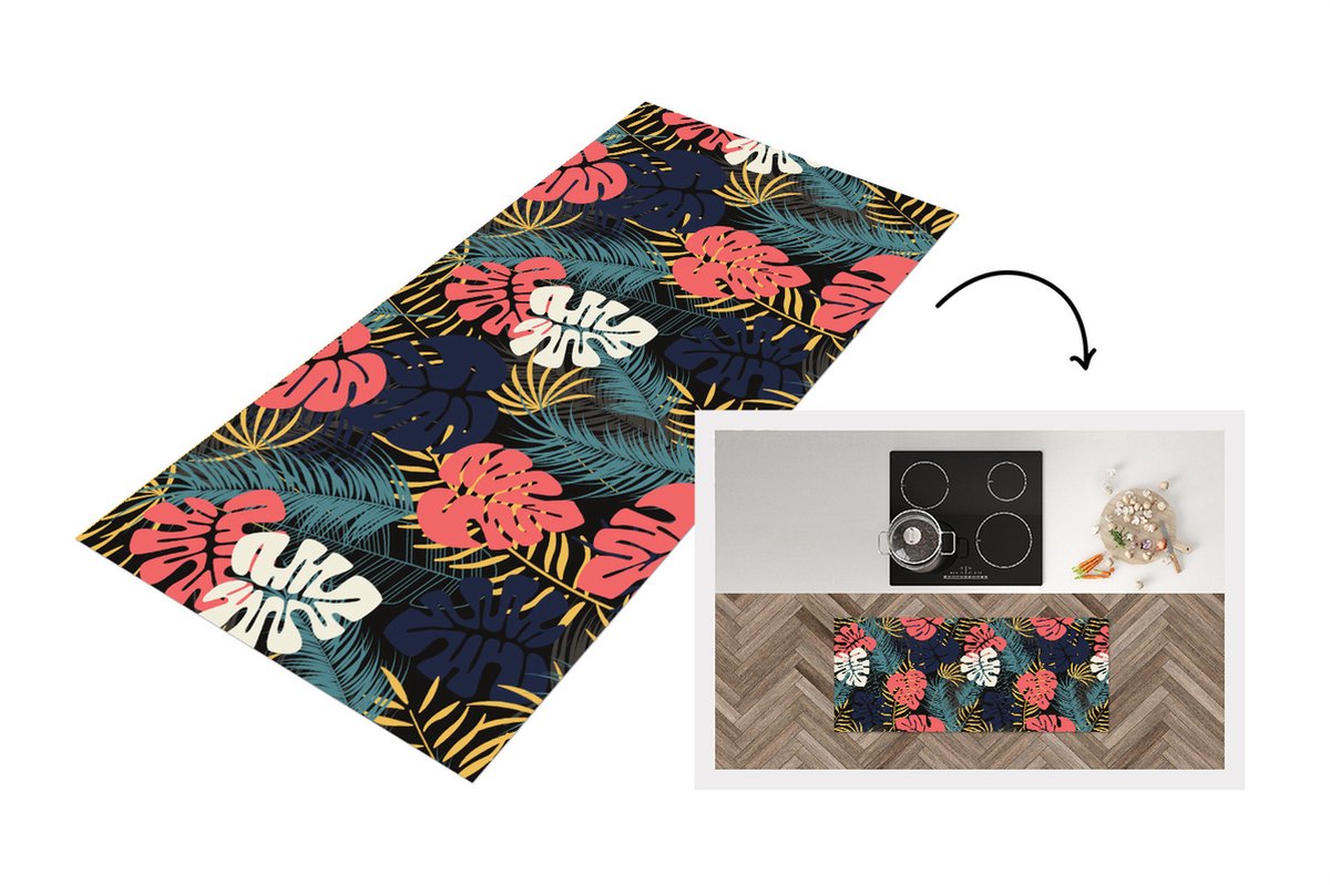 KitchenYeah Keukenloper - Loper keuken - Flora - Goud - Patronen - Hawaii - Tropisch - Keukenloper vinyl Multicolor