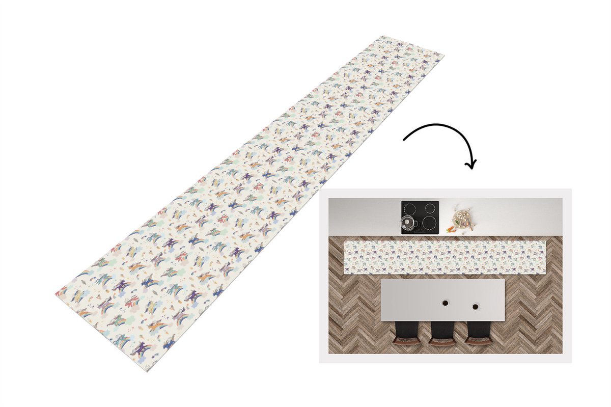 KitchenYeah Keukenloper - Loper keuken - Unicorn - Regenboog - Patronen - 300x50 cm - Keukenloper vinyl Multicolor