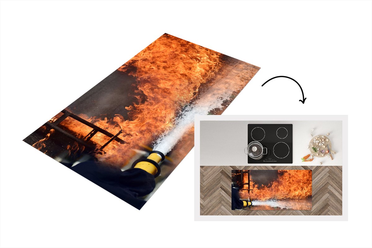 KitchenYeah Keukenloper - Loper keuken - Brandweer schiet schuim op vuur - Keukenloper vinyl multicolor, foto 2