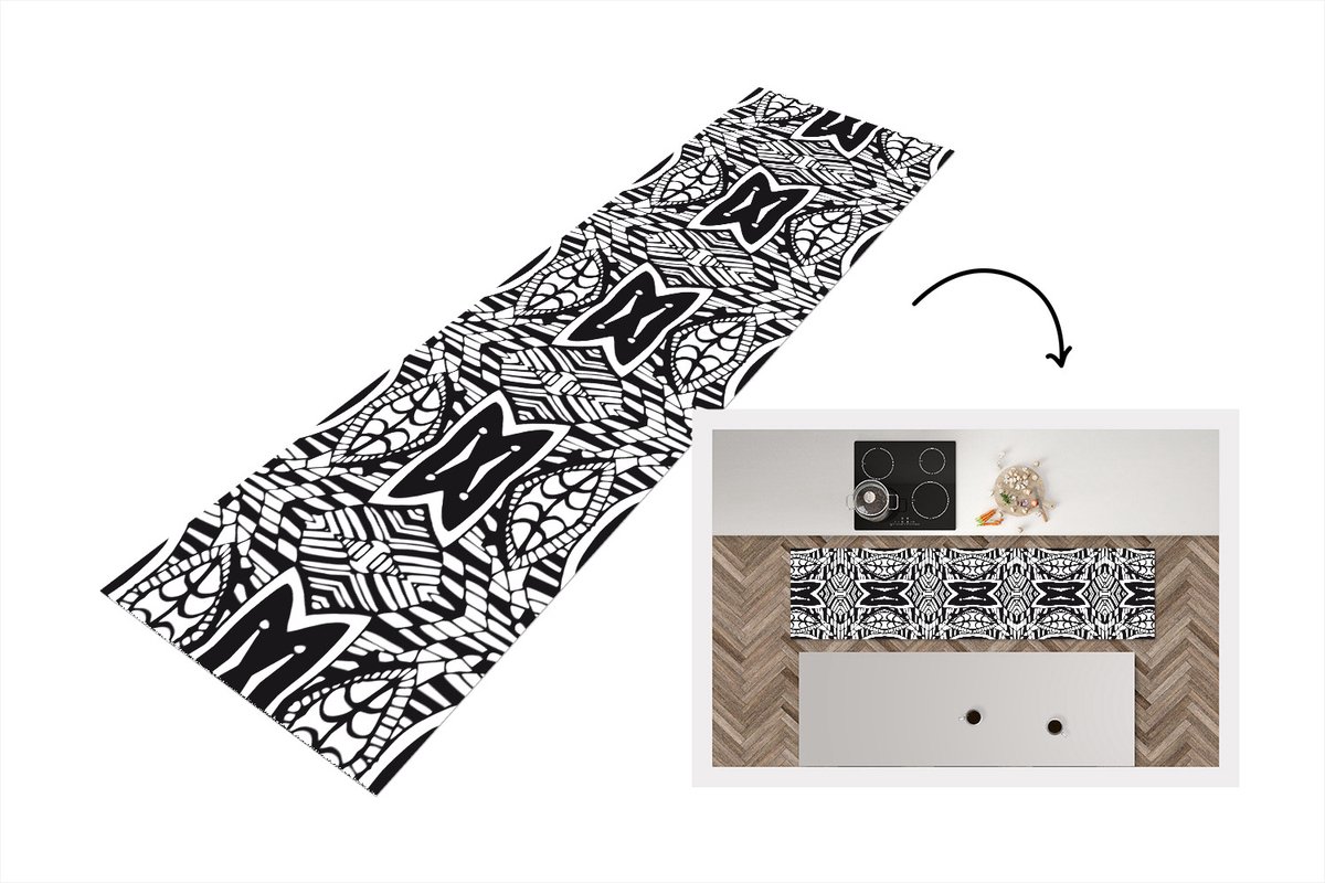 KitchenYeah Keukenloper - Loper keuken - Patronen - Contrast - Geometrisch - 200x50 cm - Keukenloper vinyl Multicolor