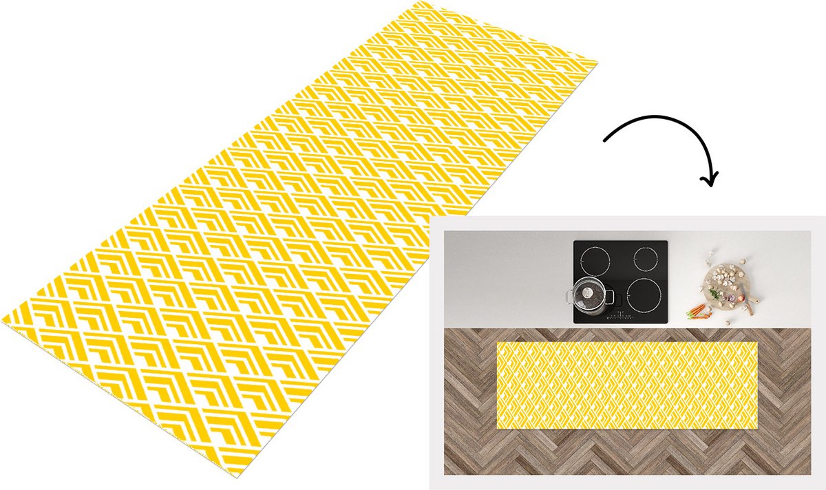 KitchenYeah Keukenloper - Loper keuken - Geometrie - Zomer - Diamant - Geel - Patroon - 180x60 cm - Keukenloper vinyl Multicolor