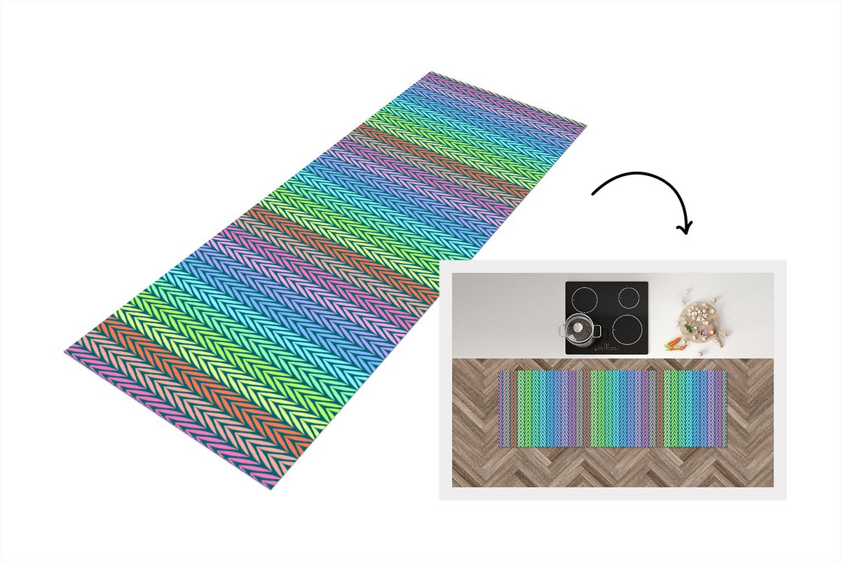 KitchenYeah Keukenloper - Loper keuken - Regenboog - Patroon - Pastel - 180x60 cm - Keukenloper vinyl Multicolor