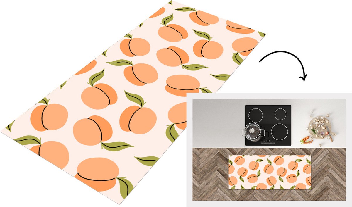 KitchenYeah Keukenloper - Loper keuken - Fruit - Abrikoos - Zomer - Patronen - 120x50 cm - Keukenloper vinyl Multicolor