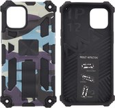 Hoesje Geschikt voor iPhone 12 Mini Hoesje - Rugged Extreme Backcover Camouflage met Kickstand - Paars
