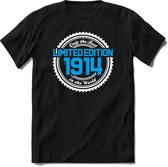 1914 Limited Edition | Feest Kado T-Shirt Heren - Dames | Wit - Blauw | Perfect Verjaardag Cadeau Shirt | Grappige Spreuken - Zinnen - Teksten | Maat XXL