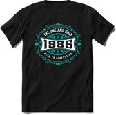 1985 The One And Only | Feest Kado T-Shirt Heren - Dames | Cobalt - Wit | Perfect Verjaardag Cadeau Shirt | Grappige Spreuken - Zinnen - Teksten | Maat 3XL