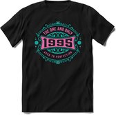 1995 The One And Only | Feest Kado T-Shirt Heren - Dames | Cobalt - Licht Roze | Perfect Verjaardag Cadeau Shirt | Grappige Spreuken - Zinnen - Teksten | Maat 3XL