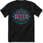 1986 The One And Only | Feest Kado T-Shirt Heren - Dames | Cobalt - Licht Roze | Perfect Verjaardag Cadeau Shirt | Grappige Spreuken - Zinnen - Teksten | Maat XXL