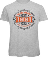 1991 The One And Only | Feest Kado T-Shirt Heren - Dames | Antraciet - Oranje | Perfect Verjaardag Cadeau Shirt | Grappige Spreuken - Zinnen - Teksten | Maat L