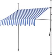 luifel - 3,5 x 1,2 m Blauw Wit - Scharnierende luifel - balkon luifel - met frame - in hoogte verstelbaar - UV bestendig, Metaal en polyester, zonder boren