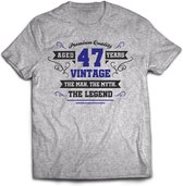 47 Jaar Legend - Feest kado T-Shirt Heren / Dames - Antraciet Grijs / Donker Blauw - Perfect Verjaardag Cadeau Shirt - grappige Spreuken, Zinnen en Teksten. Maat XL