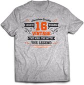 16 Jaar Legend - Feest kado T-Shirt Heren / Dames - Antraciet Grijs / Oranje - Perfect Verjaardag Cadeau Shirt - grappige Spreuken, Zinnen en Teksten. Maat XXL
