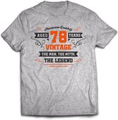 78 Jaar Legend - Feest kado T-Shirt Heren / Dames - Antraciet Grijs / Oranje - Perfect Verjaardag Cadeau Shirt - grappige Spreuken, Zinnen en Teksten. Maat S