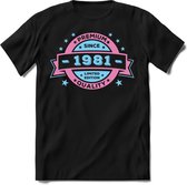 1981 Premium Quality | Feest Kado T-Shirt Heren - Dames | Licht Roze - Licht Blauw | Perfect Verjaardag Cadeau Shirt | Grappige Spreuken - Zinnen - Teksten | Maat M