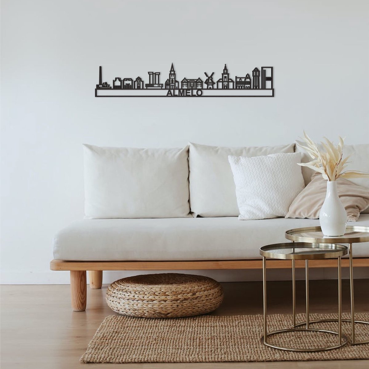 Skyline Almelo Zwart Mdf 130 Cm Wanddecoratie Voor Aan De Muur Met Tekst City Shapes