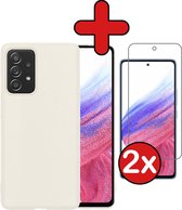 Samsung Galaxy A53 Hoesje Siliconen Case Cover Met 2x Screenprotector - Samsung Galaxy A53 Hoesje Cover Hoes Siliconen Met 2x Screenprotector - Wit