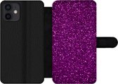 Bookcase Geschikt voor iPhone 12 telefoonhoesje - Paars - Roze - Patronen - Abstract - Met vakjes - Wallet case met magneetsluiting