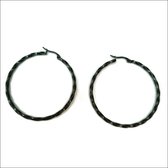 Aramat jewels ® - Gedraaide oorringen 50mm x 2,5mm zwart staal