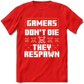 Gamers don't die pixel T-shirt | Oranje | Gaming kleding | Grappig game verjaardag cadeau shirt Heren – Dames – Unisex | - Rood - S