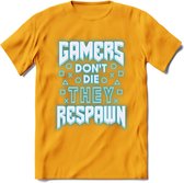 Gamers don't die T-shirt | Neon Blauw | Gaming kleding | Grappig game verjaardag cadeau shirt Heren – Dames – Unisex | - Geel - XXL