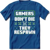 Gamers don't die pixel T-shirt | Groen | Gaming kleding | Grappig game verjaardag cadeau shirt Heren – Dames – Unisex | - Donker Blauw - 3XL