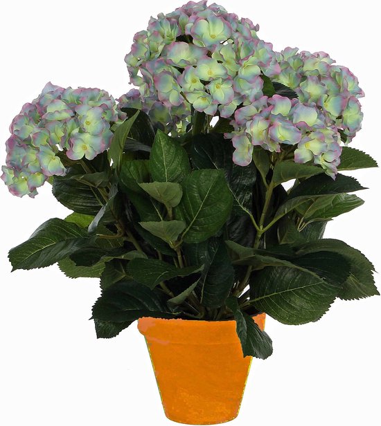 Kunstplant Hortensia Lichtpaars - H 45cm - Terra sierpot - Mica Decorations