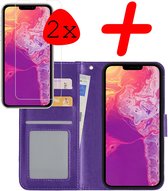 iPhone 13 Hoesje Bookcase 2x Screenprotector - iPhone 13 Case Hoes Cover - iPhone 13 Screenprotector 2x - Paars