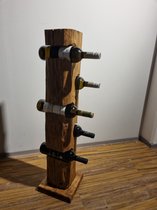 Eikenhouten wijnrek - 5 flessen - 90 cm hoog - antiek hout - hand gemaakt