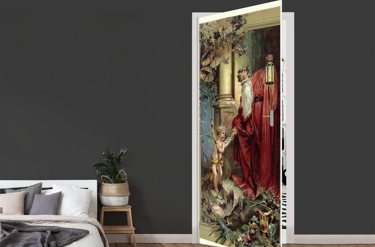 Afbeelding van product StickerSnake  Deursticker Kerstman - Portret - Retro - 95x235 cm - Deurposter