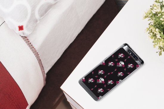 Telefoonhoesje Geschikt voor Samsung Galaxy A80 hoesje - Meiden - Skull - Rozen - Patronen - Girl - Kids - Kinderen - Meisje - Siliconen Telefoonhoesje Telefoonhoesje