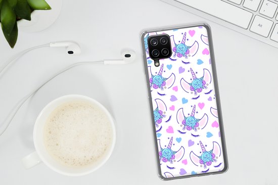 Coque Samsung Galaxy A12 - Meiden - Unicorn - Fleurs - Motifs - Fille - Kids - Enfants - Coque de téléphone en Siliconen
