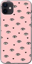 iPhone 12 mini hoesje - Meisje - Ogen - Roze - Patronen - Girl - Kids - Kinderen - Siliconen Telefoonhoesje
