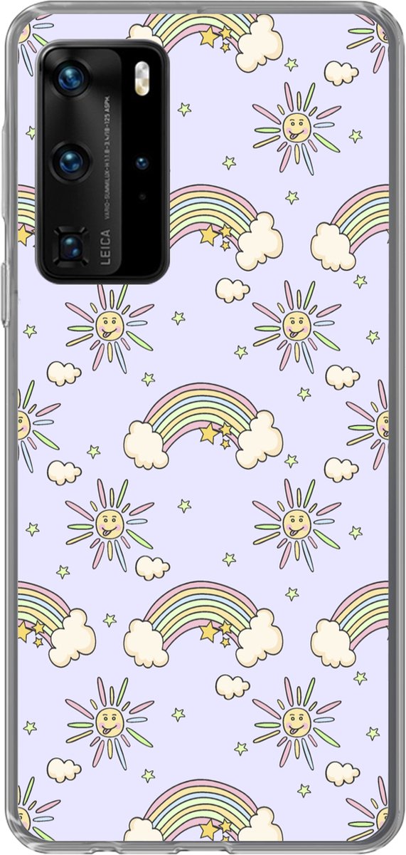 Telefoonhoesje Geschikt voor Huawei P40 Pro hoesje - Meisjes - Regenboog - Zon - Patronen - Girl - Kids - Kinderen - Kind - Siliconen Telefoonhoesje Telefoonhoesje