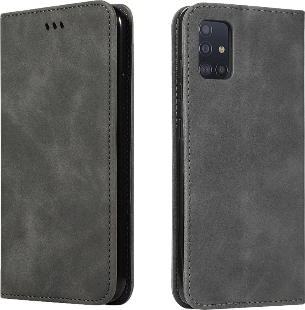 Mobigear Telefoonhoesje geschikt voor Samsung Galaxy A51 Hoesje | Mobigear Retro Slim Bookcase | Pasjeshouder voor 2 Pasjes | Telefoonhoesje voor Pinpas / OV Kaart / Rijbewijs - Grijs