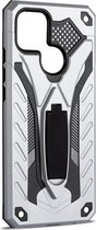 Mobigear Hoesje geschikt voor OPPO A15 Telefoonhoesje Hardcase | Mobigear Armor Stand Backcover Shockproof met Standaard | Schokbestendig A15 Telefoonhoesje | Anti Shock Proof - Zilver