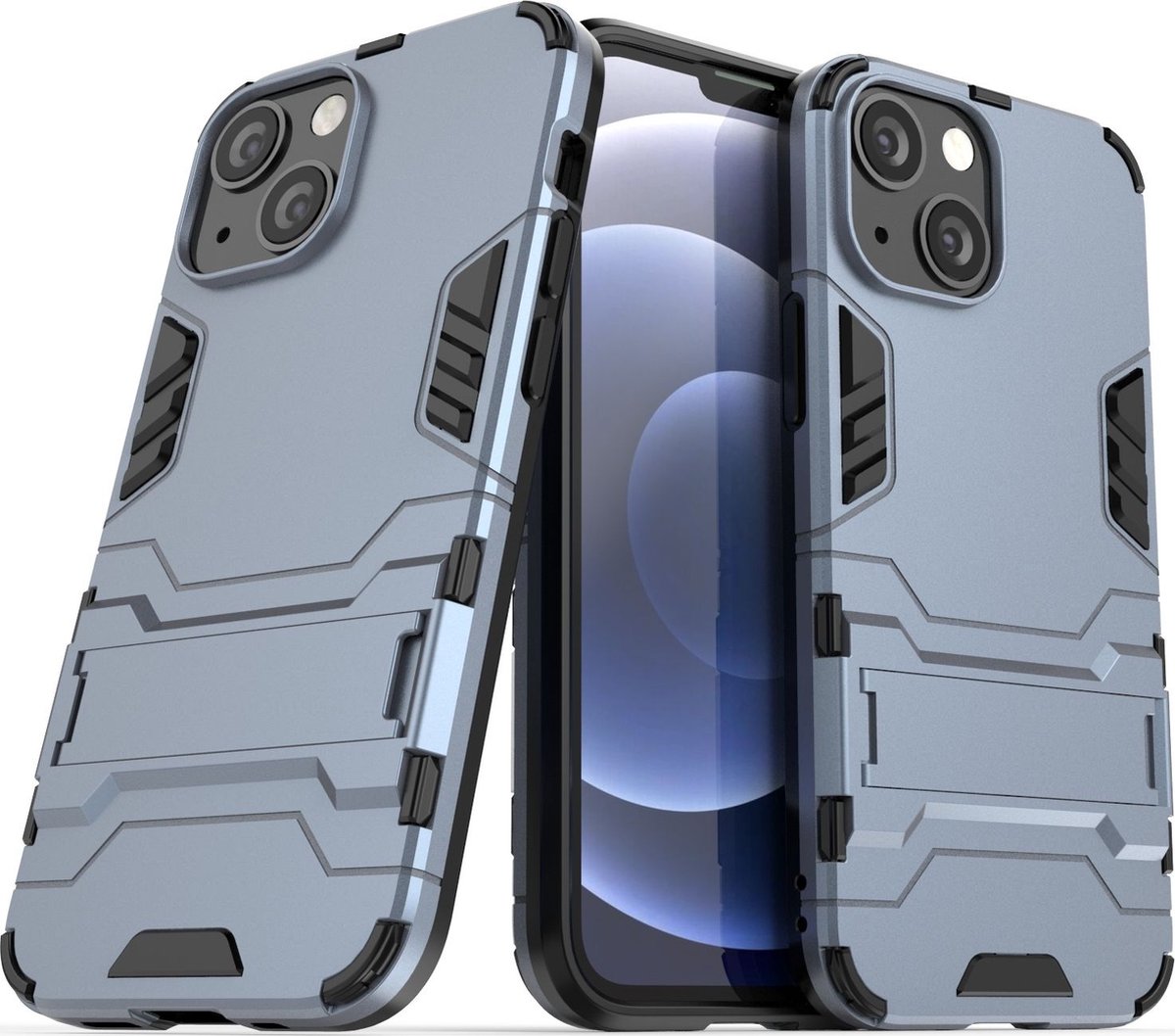 Mobigear Hoesje geschikt voor Apple iPhone 13 Mini Telefoonhoesje Hardcase | Mobigear Armor Stand Backcover Shockproof met Standaard | Schokbestendig iPhone 13 Mini Telefoonhoesje | Anti Shock Proof - Blauw