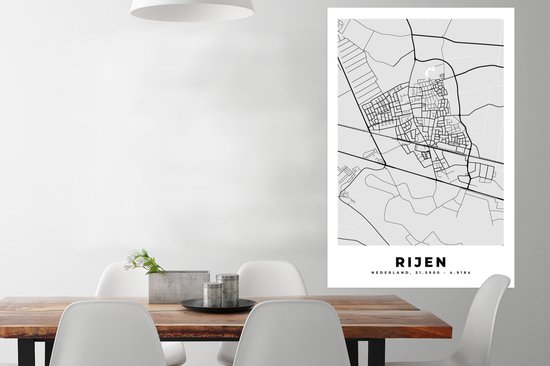 Affiche Rijen - Carte - Zwart Wit - Nederland - Carte - Plan de la ville - 80x120 cm