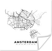 Poster Nederland – Amsterdam – Stadskaart – Kaart – Zwart Wit – Plattegrond - 50x50 cm
