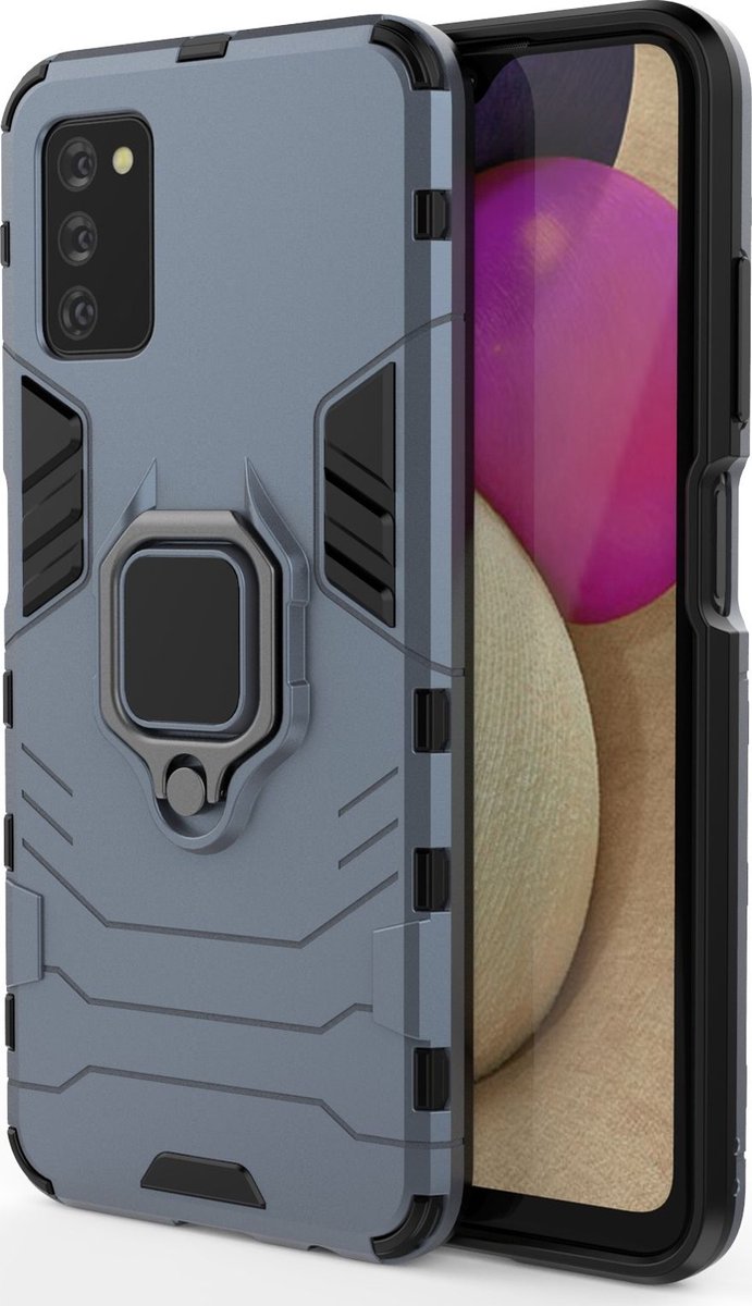 Mobigear Hoesje geschikt voor Samsung Galaxy A03s Telefoonhoesje Hardcase | Mobigear Armor Ring Backcover Shockproof met Ringhouder | Schokbestendig Galaxy A03s Telefoonhoesje | Anti Shock Proof - Blauw