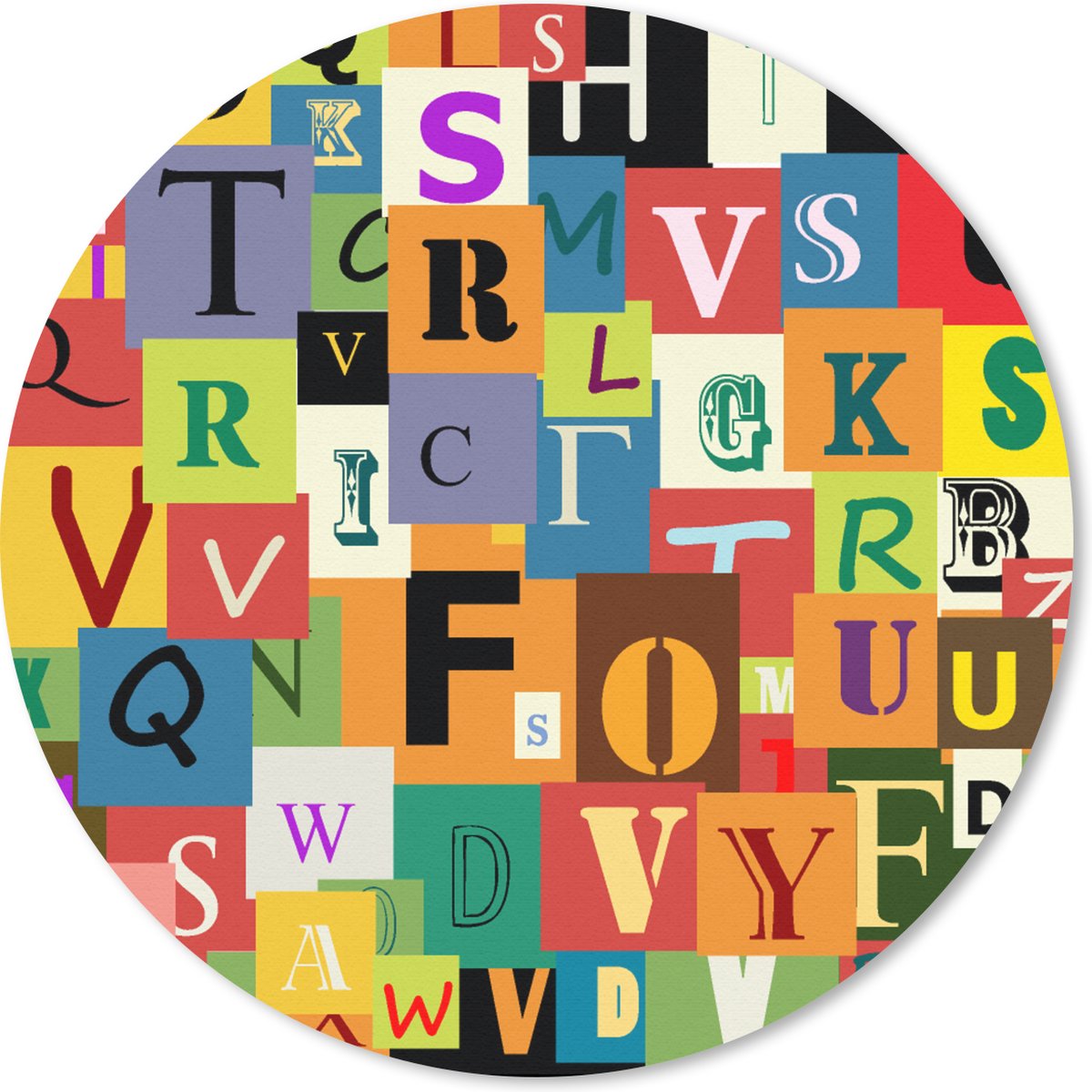 Muismat rond 20x20 cm - Mousepad Alfabet - Letter - Patroon - Ronde muismatten
