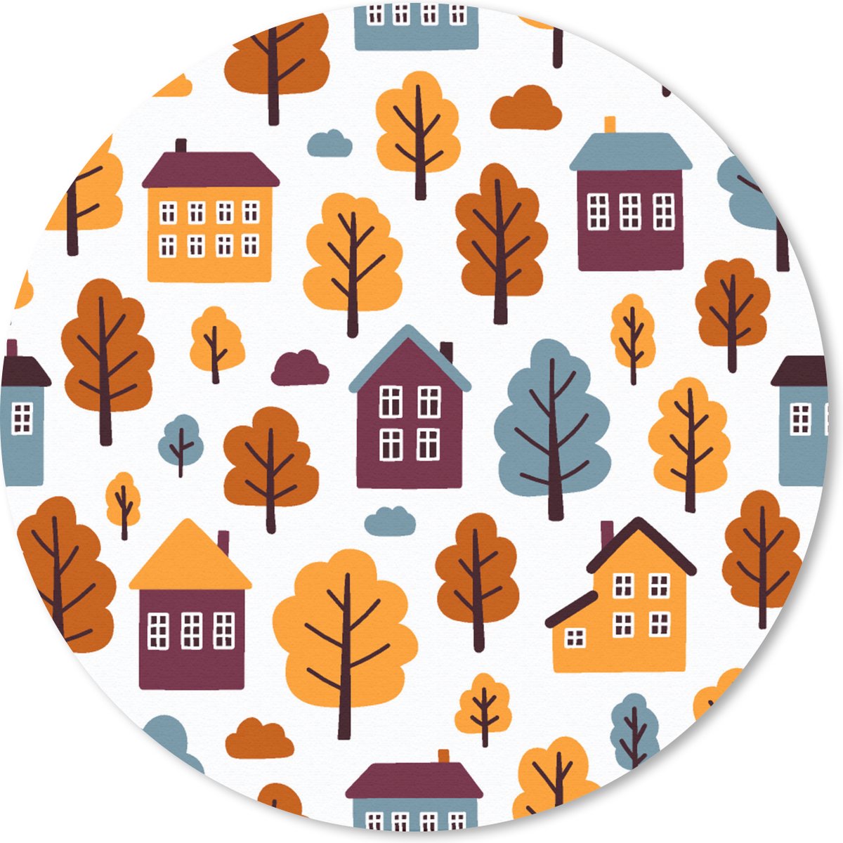 Muismat rond 50x50 cm - Mousepad Patronen - Huis - Bomen - Ronde muismatten