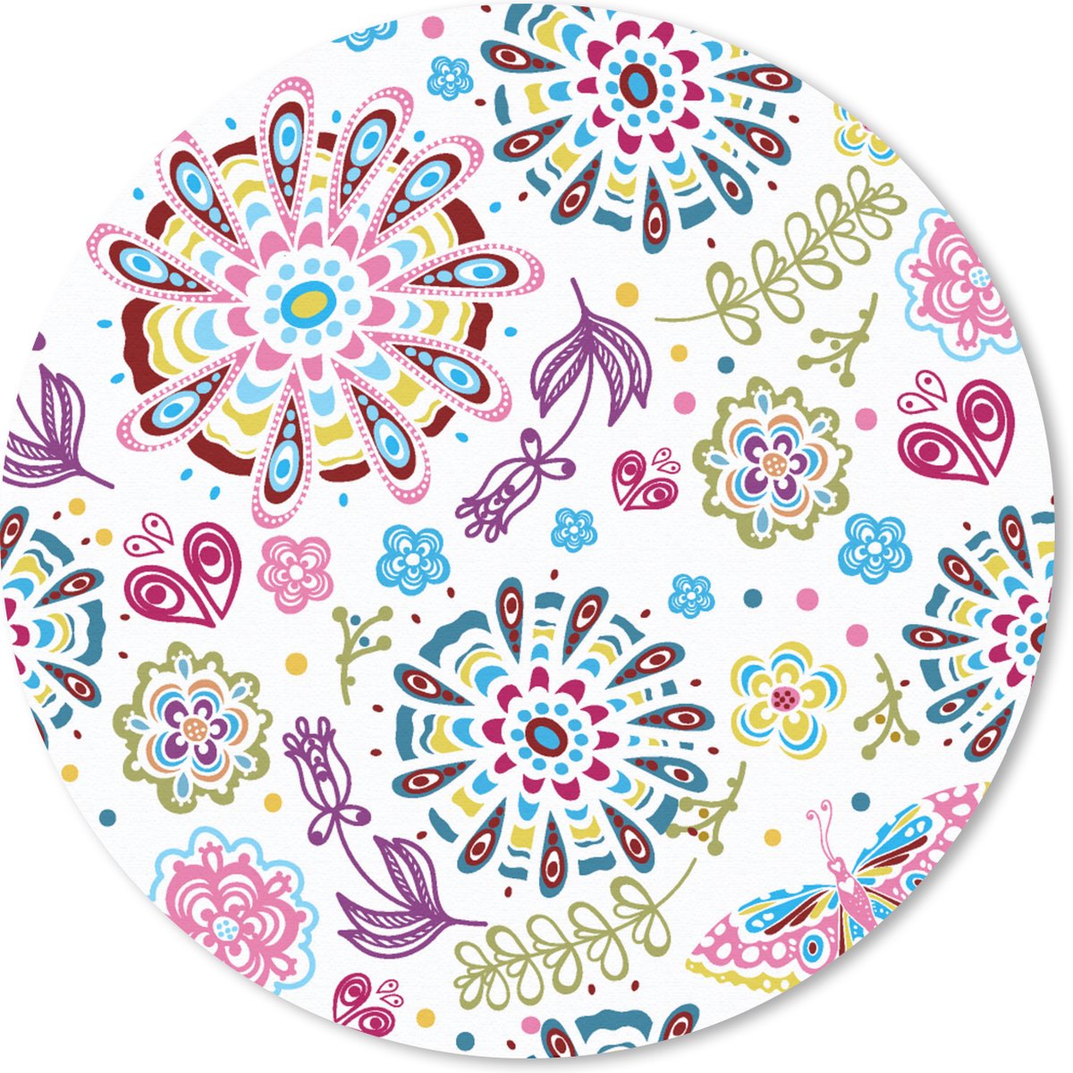 Muismat rond 20x20 cm - Mousepad Regenboog - Bloemen - Vlinder - Design - Ronde muismatten