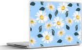 Laptop sticker - 11.6 inch - Madeliefjes - Blauw - Patroon - 30x21cm - Laptopstickers - Laptop skin - Cover