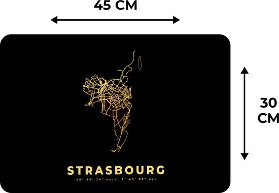 Set de table - Napperons plastique - Carte - Strasbourg - Carte - Plan de la ville - 45x30 cm - 6 pièces - Résistant à la chaleur - Antidérapant - Sous-couche - Amovible